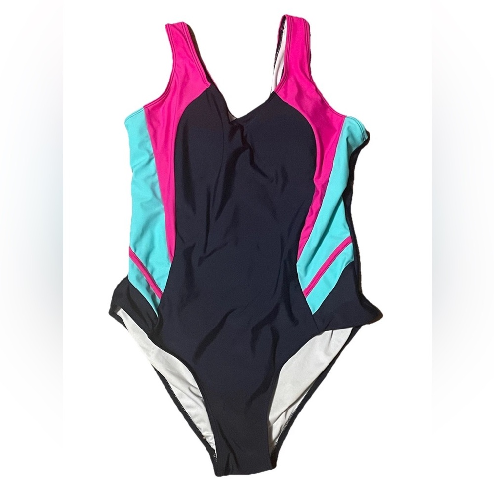 Uhnice Women's One Piece Athletic Swimwear Sz 14 Racerback Keyhole Removable Pad